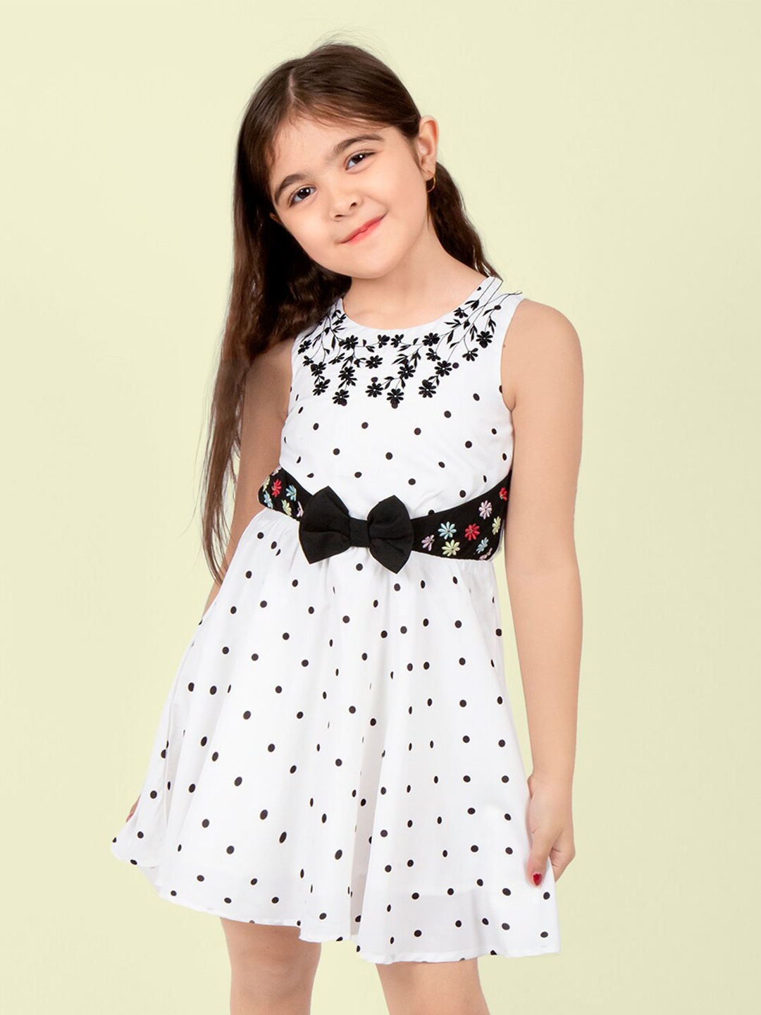 

Naughty Ninos Girls Polka Dots Embroidered Bow Detail Sleeveless Dress, White