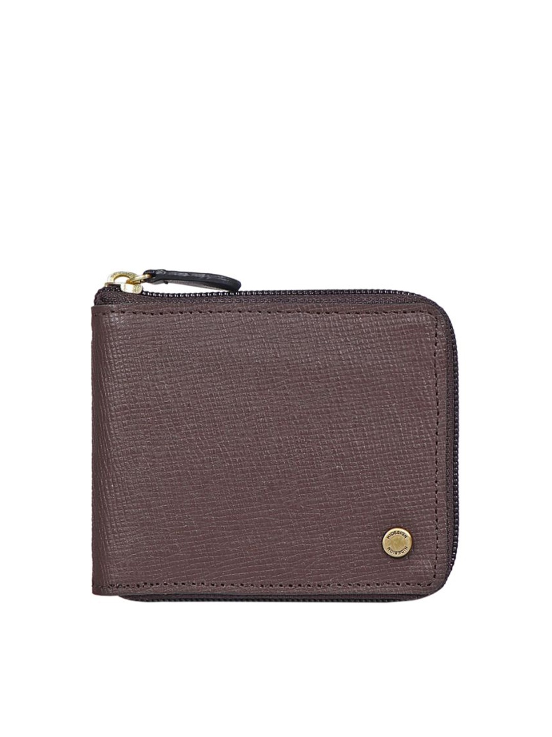 

Hidesign Men Textured Leather Zip Around Wallet, Brown