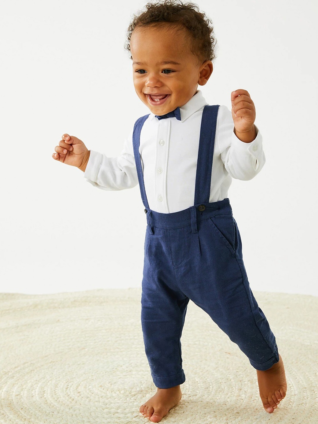 

Marks & Spencer Cotton Linen Dungaree With Bodysuit, Navy blue