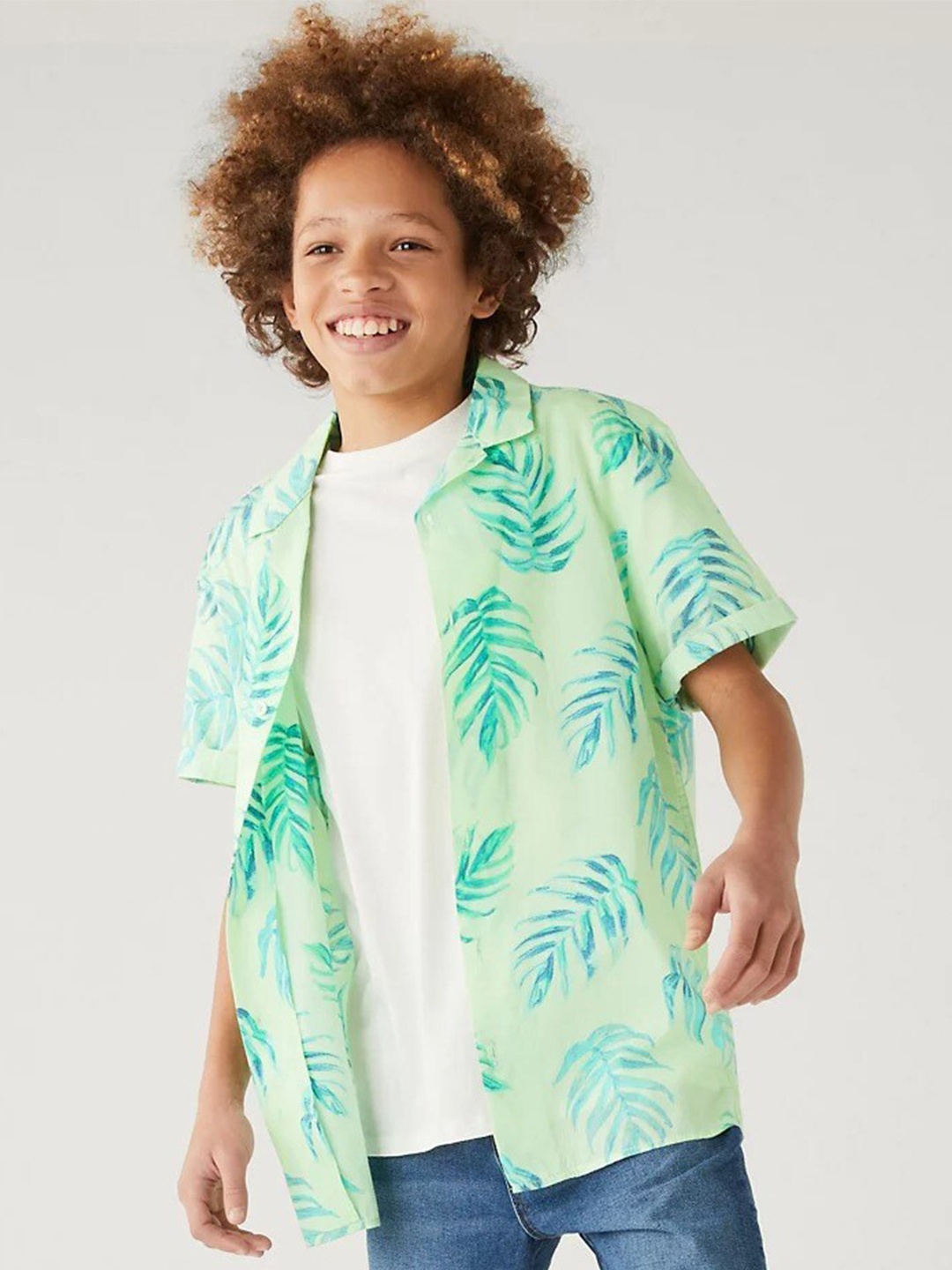 

Marks & Spencer Boys Tropical Printed Casual Shirt, Green