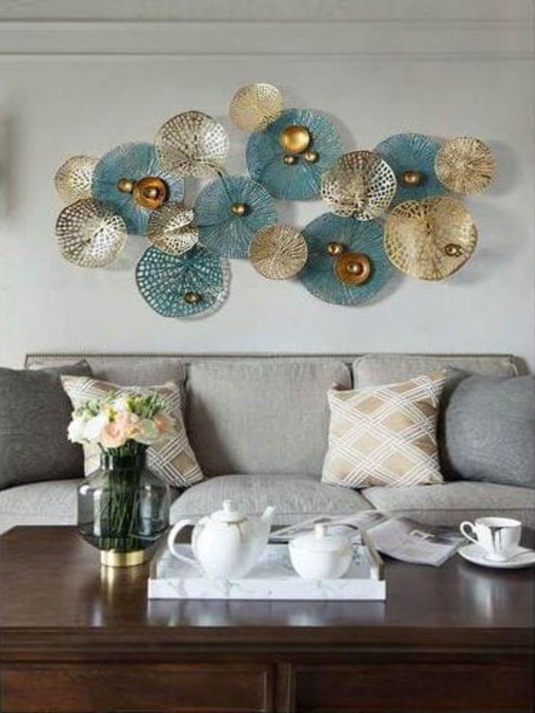 

The Art House Gold-Toned & Teal Blue Textured Metal Wall Decor