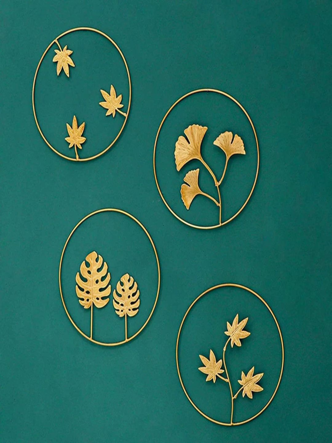 

The Art House Gold-Toned 4 Pieces Floral Pattern Textured Metal Wall Decor
