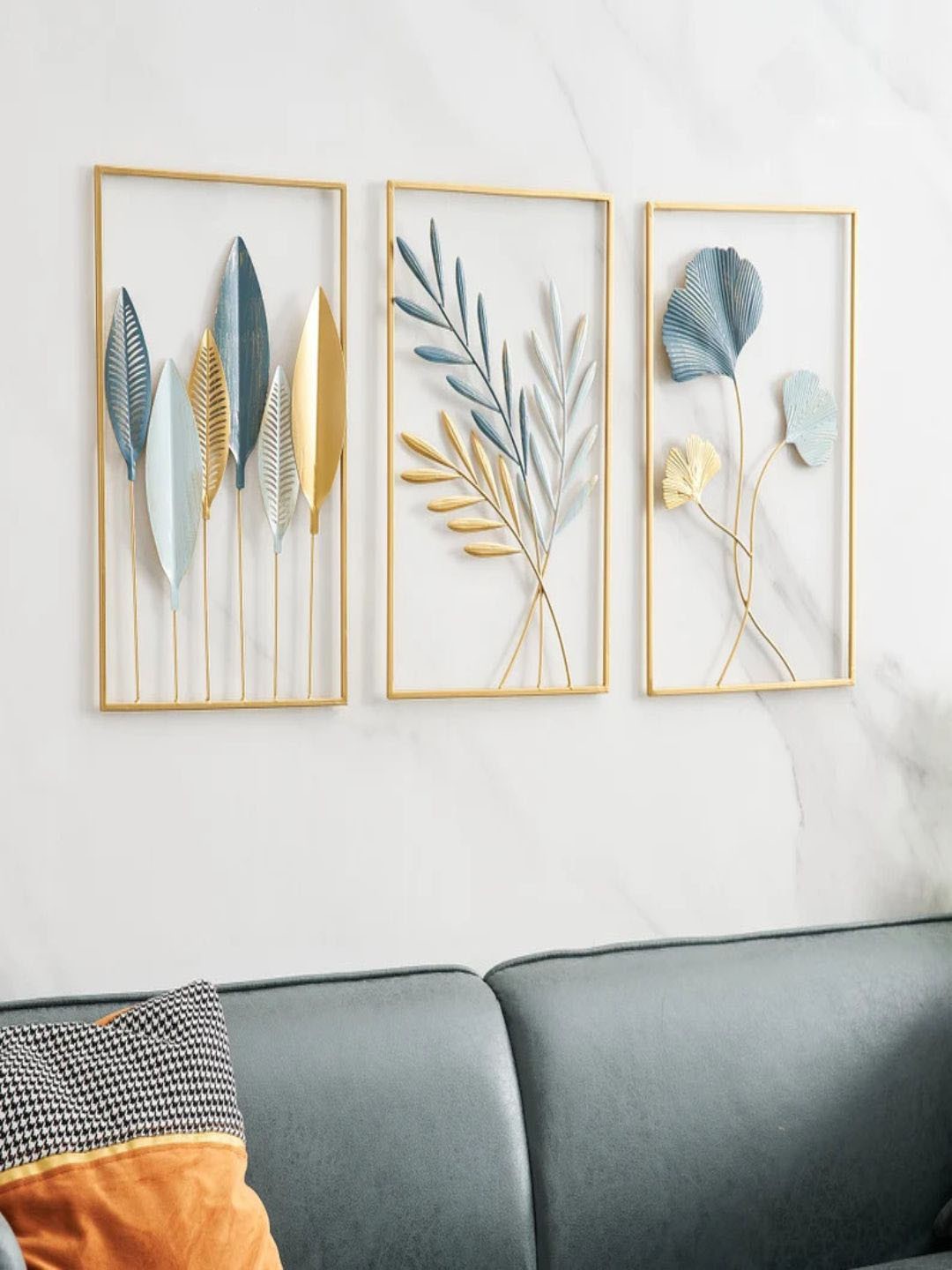 

The Art House 3 Pcs Gold-Toned & Teal Blue Textured Metal Wall Decor