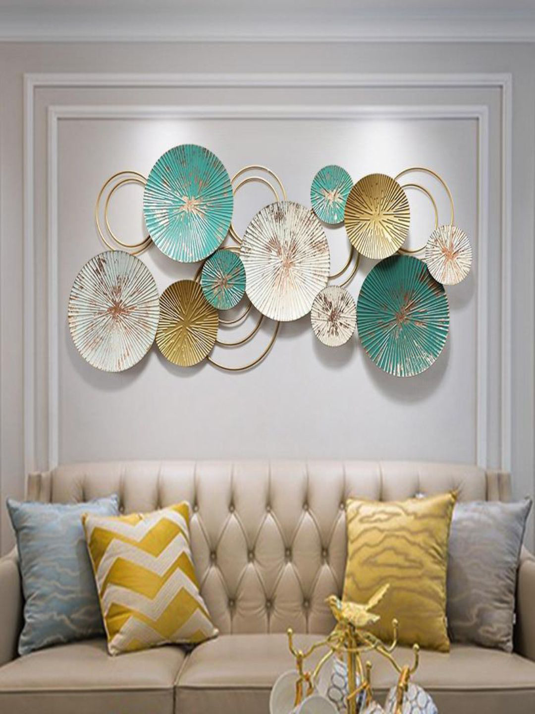 

The Art House White & Turquoise Blue Textured Pendant Frame Metal Wall Decor