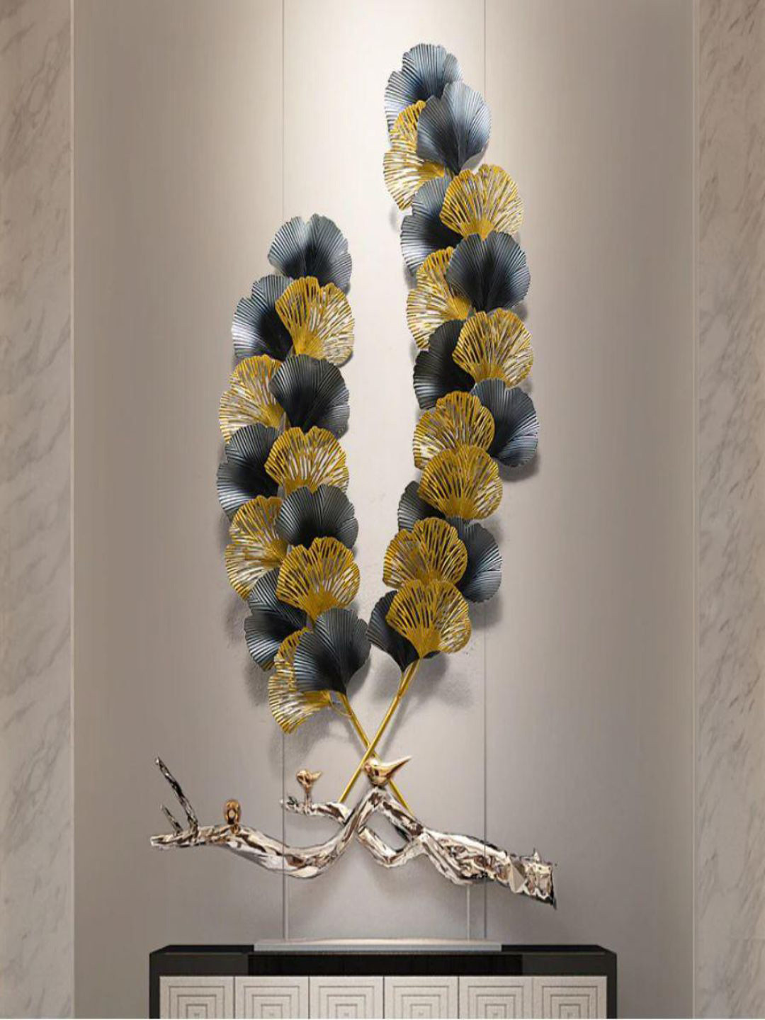 

The Art House Gold-Toned & Grey Textured Dual Branches Metal Wall Decor