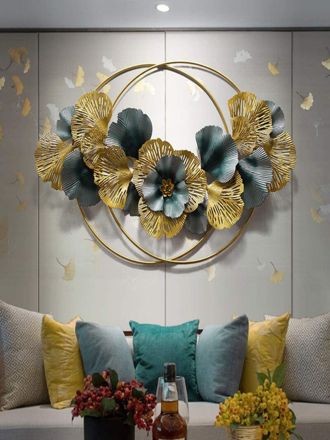 

The Art House Gold-Toned & Grey Textured Dual Ring Floral New Contemporary Metal Wall Decor
