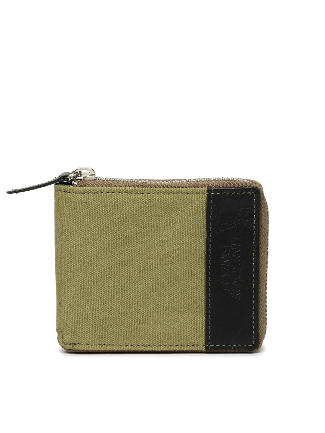 

Flying Machine Men Green Colourblocked Zip Around Wallet