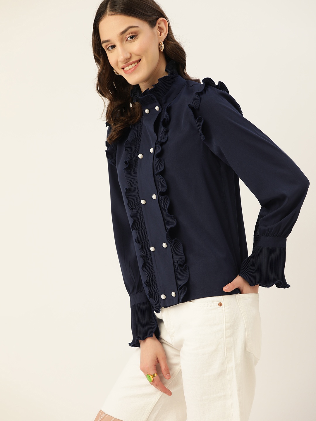 

DressBerry Women Navy Blue Comfort Casual Shirt