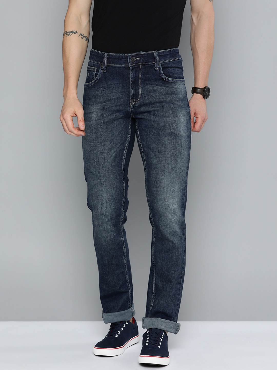 

Indian Terrain Men Brooklyn Slim Fit Light Fade Stretchable Jeans, Navy blue