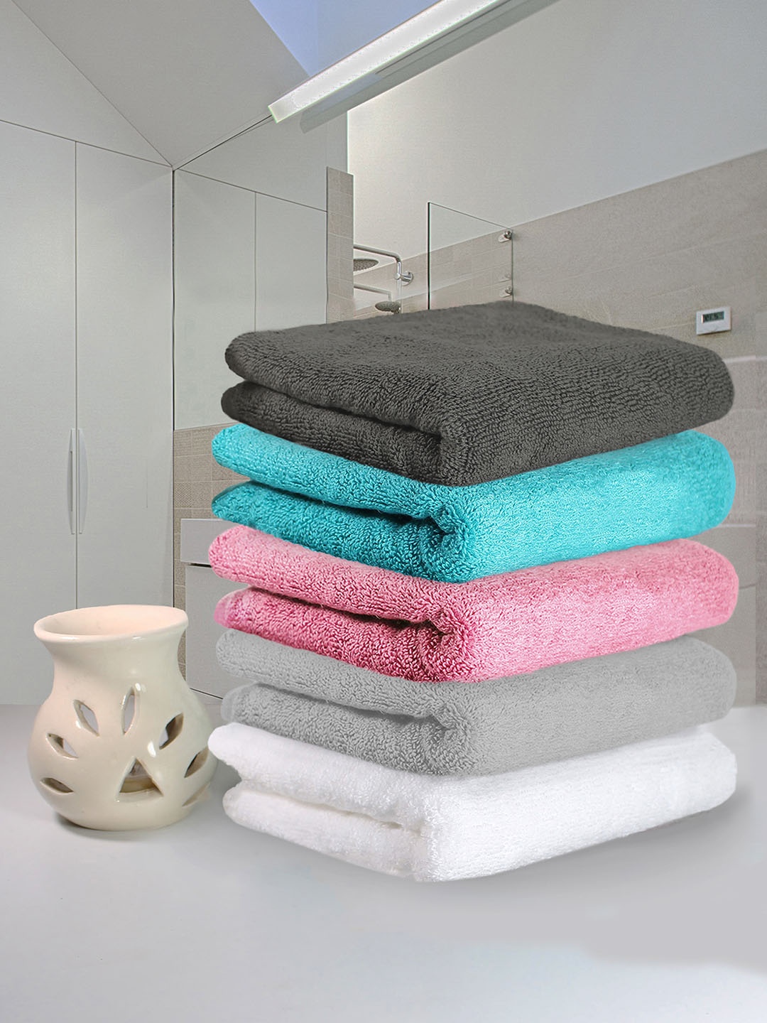 

Heelium Unisex Pack of 5 Bamboo Super Soft & Quick Drying Home & Gym Hand Towel, Grey melange