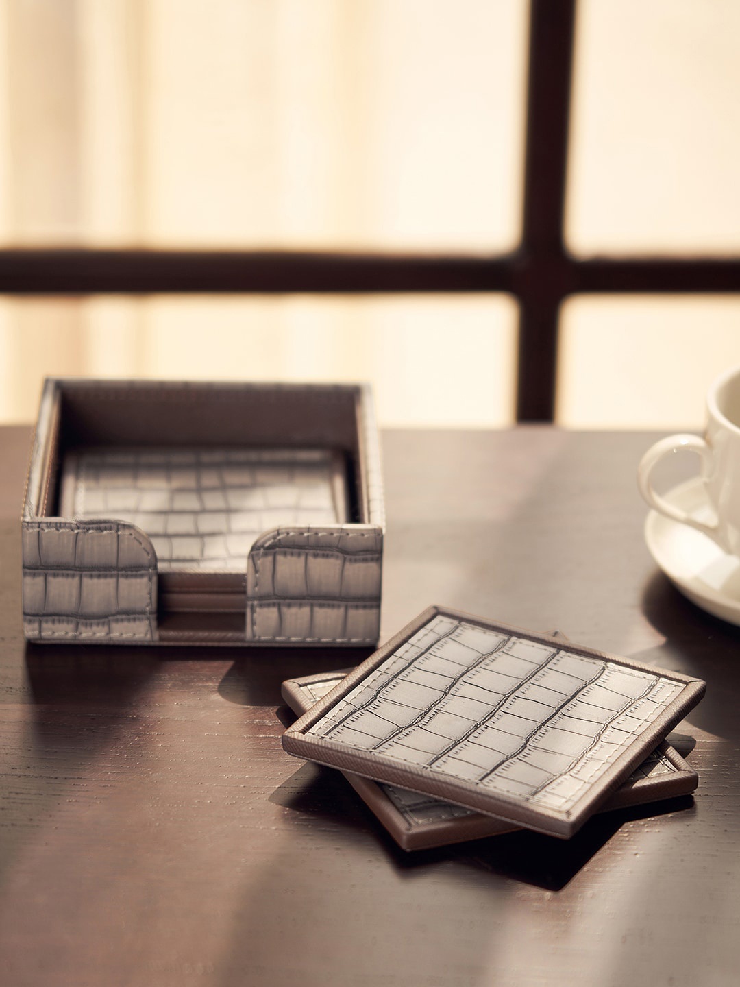 

Pure Home and Living Brown 4 Pieces Croc Textured Wooden Coasters