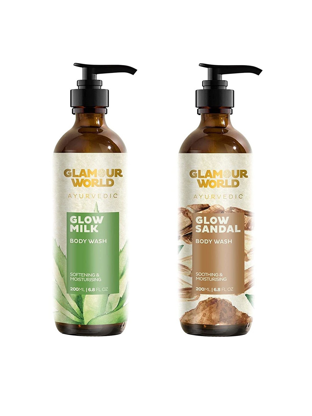 

Glamour World Ayurvedic Glow Set Of 2 Milk & Sandal Body Wash 200 ml Each, White