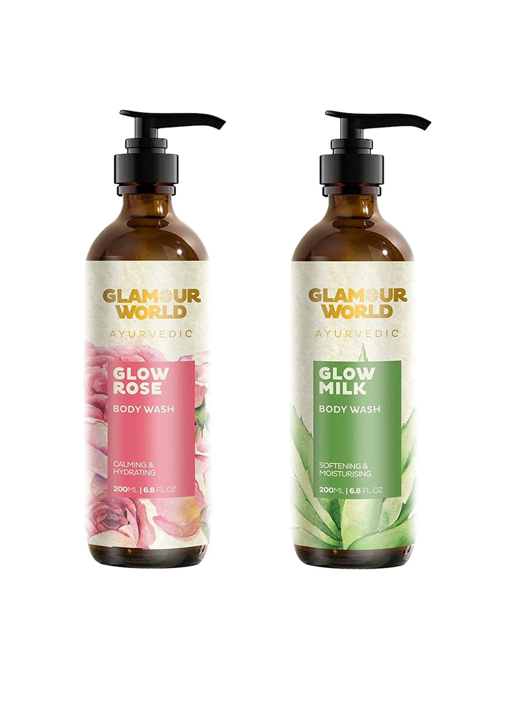 

Glamour World Ayurvedic Glow Set Of 2 Rose & Milk Body Wash 200 ml Each, White
