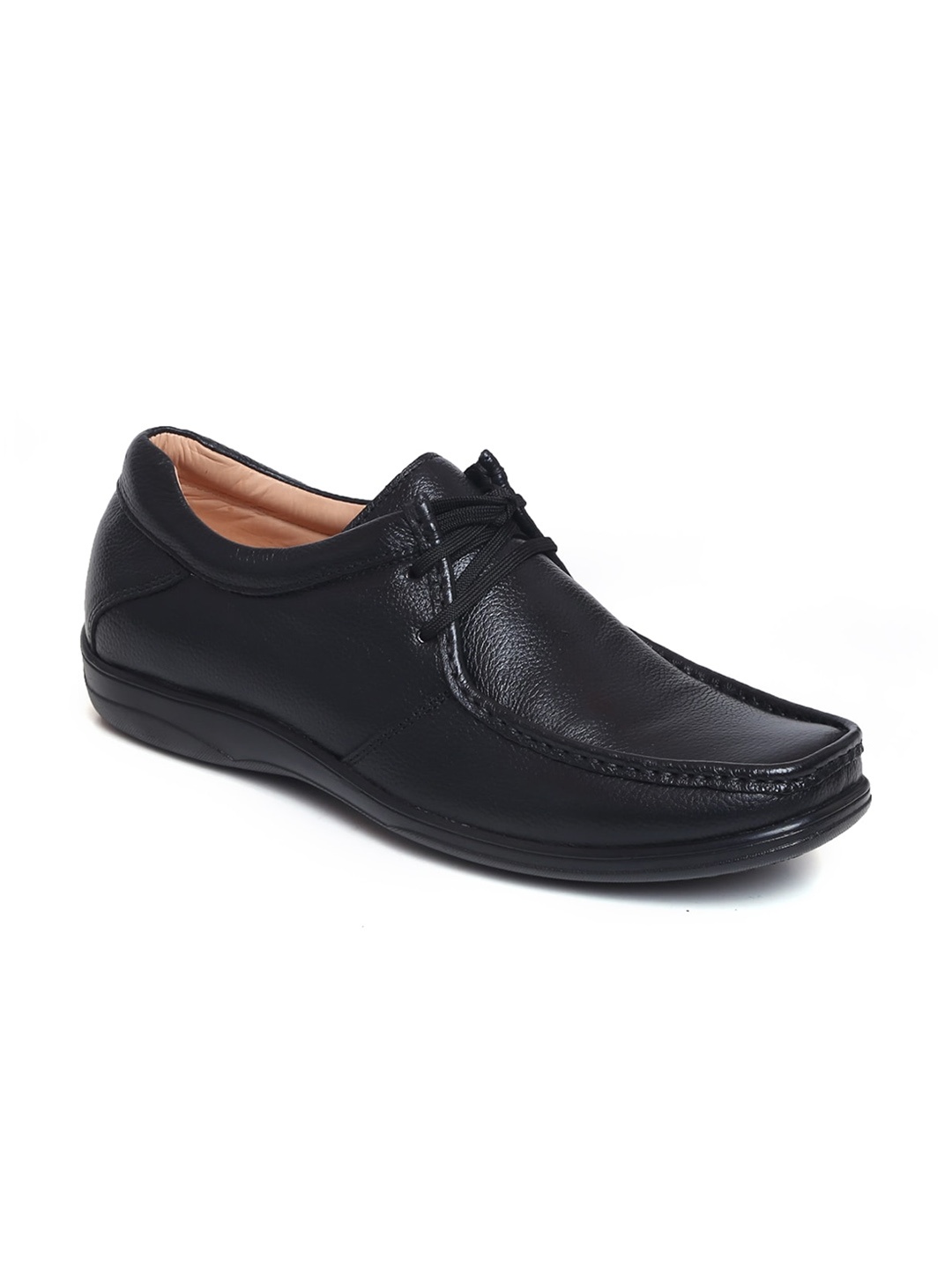 Zoom Shoes Men Textured Pure Leather Formal Derbys, Black