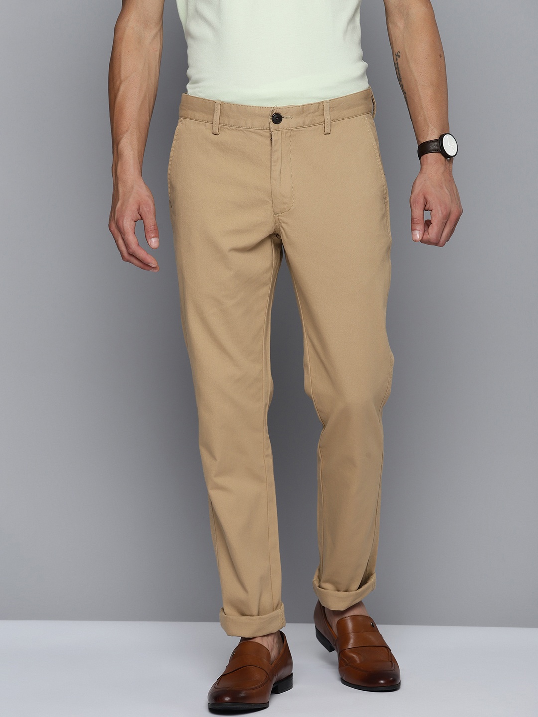 

Indian Terrain Men Brooklyn Slim Fit Pure Cotton Trousers, Brown