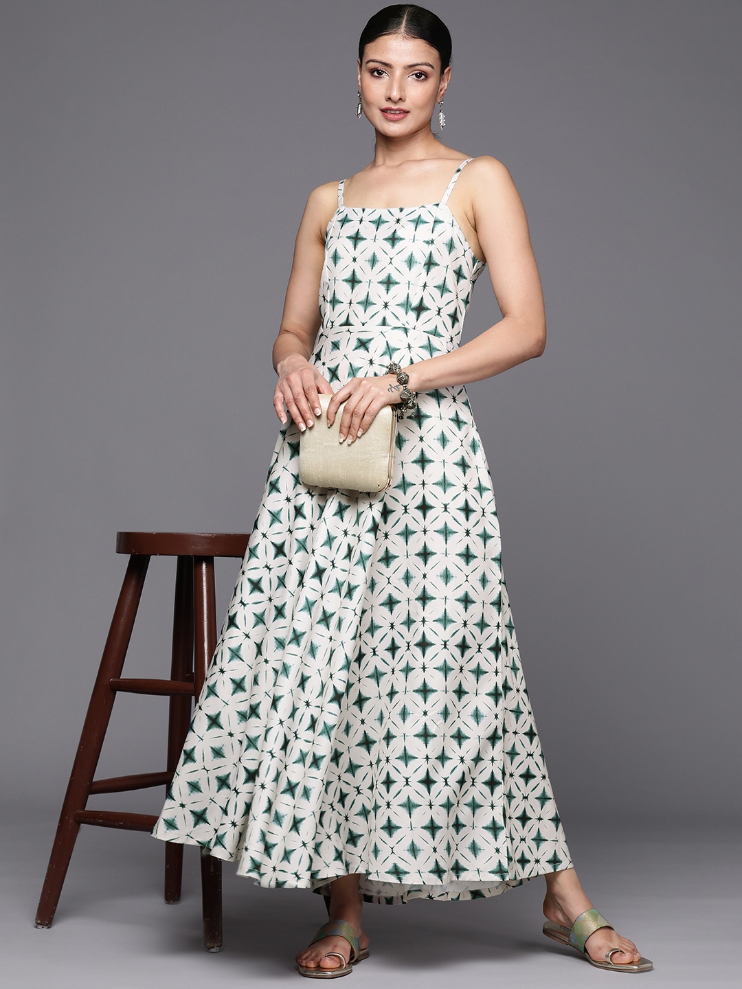 

Varanga Women Spaghetti- Strap A-Line Dress, Off white