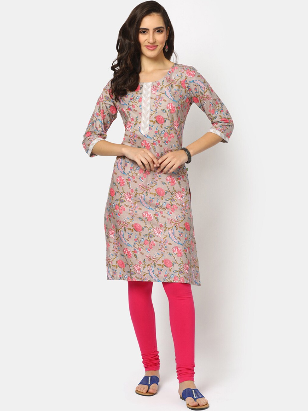 

V-Mart Women Grey & Grey Printed Kurta