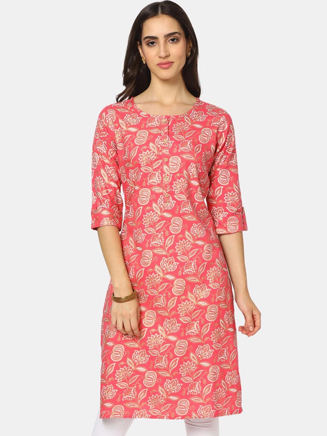 V-Mart Women Coral & Coral Printed Kurta