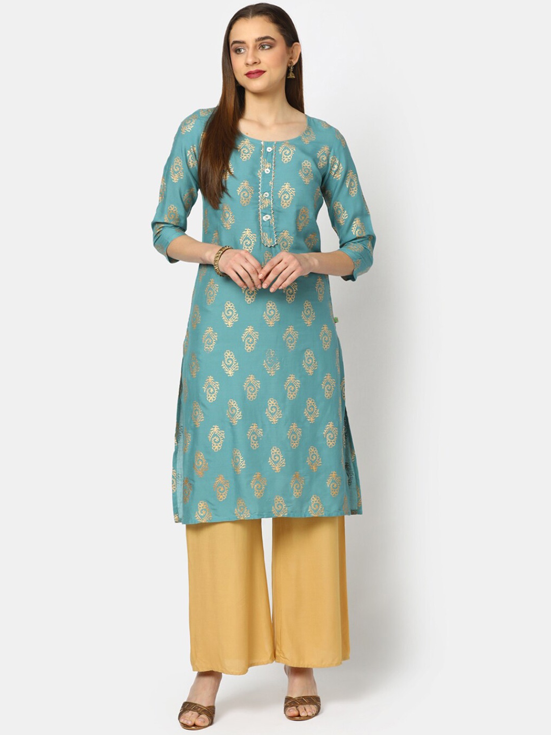 

V-Mart Women Teal & Teal Printed Kurta