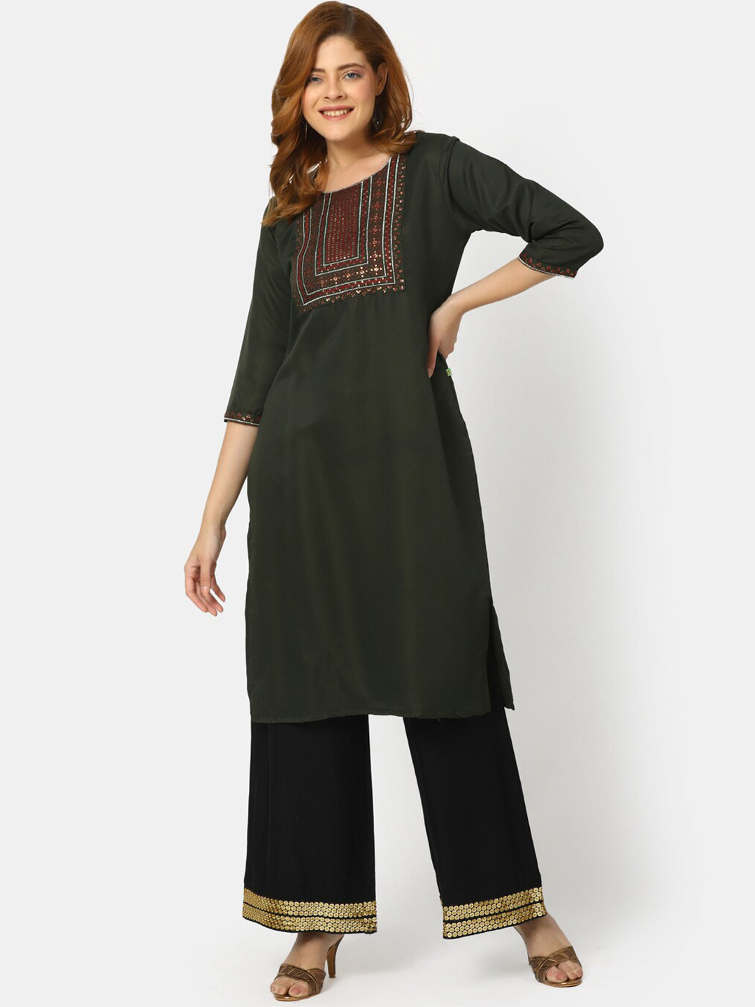 

V-Mart Women Olive Green & Olive Green Kurta