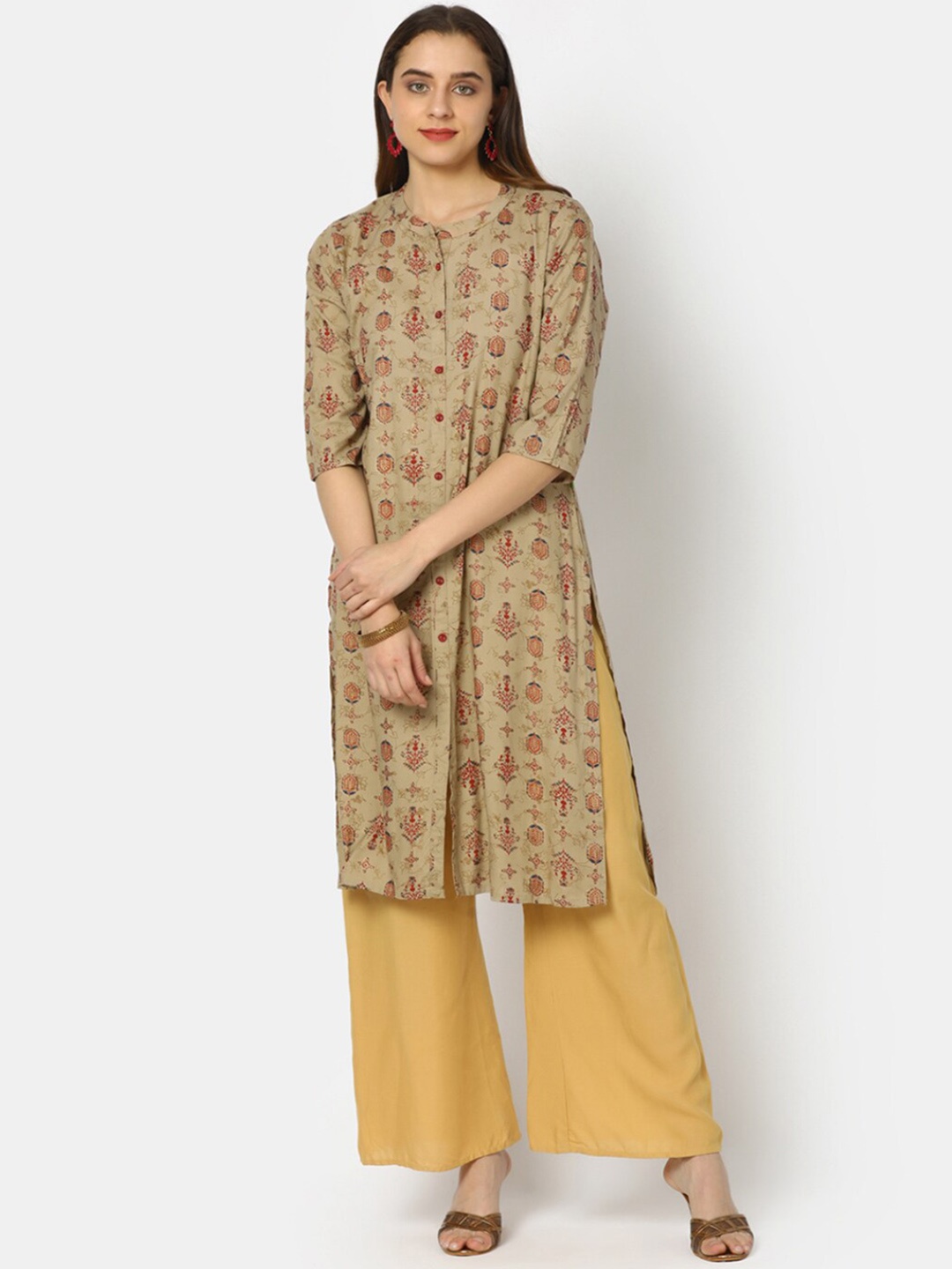

V-Mart Women Beige & Beige Printed Kurta