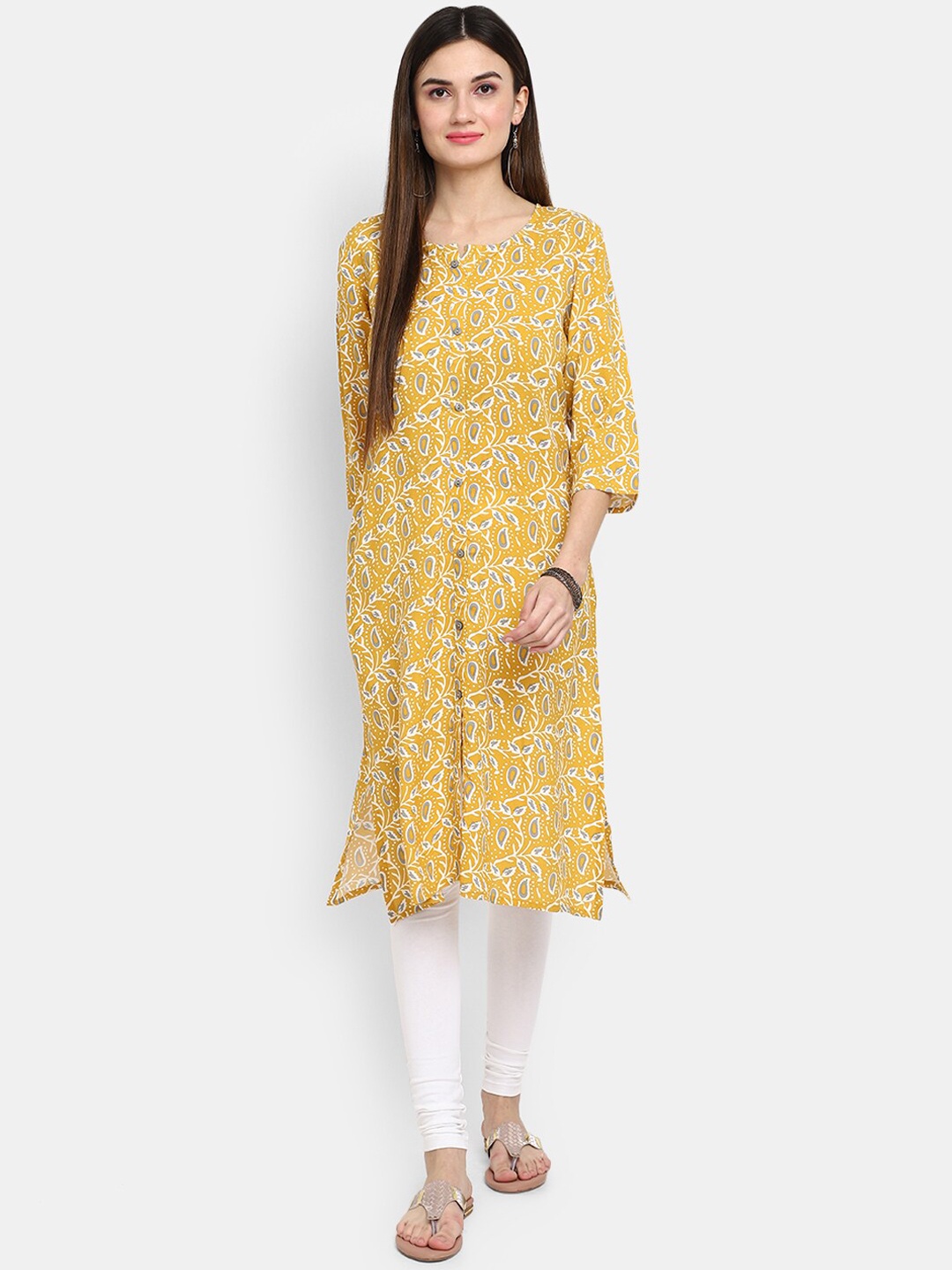 

V-Mart Women Mustard Yellow & Mustard Yellow Printed Kurta