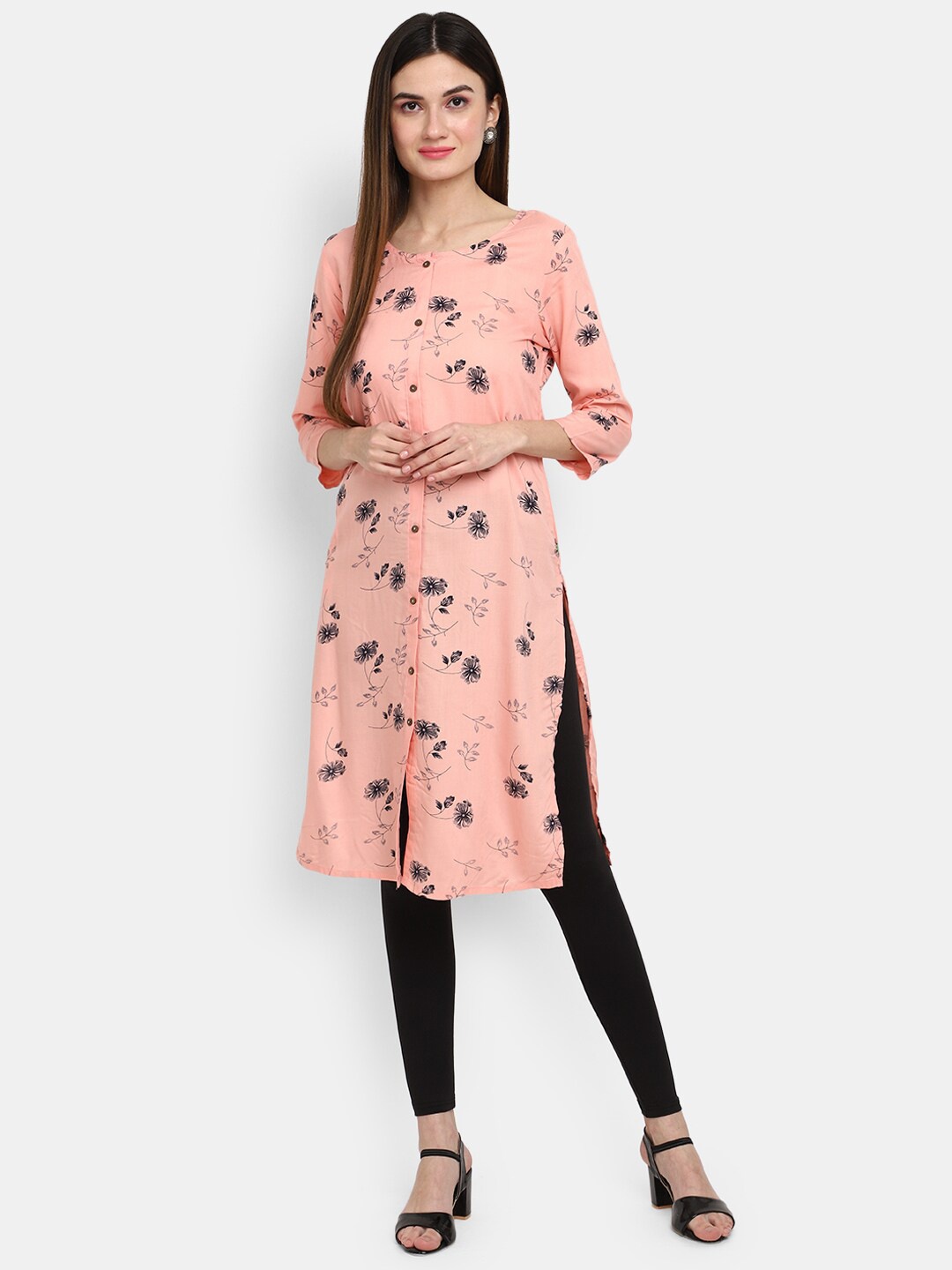 

V-Mart Women Pink Floral Embroidered Thread Work Kurta