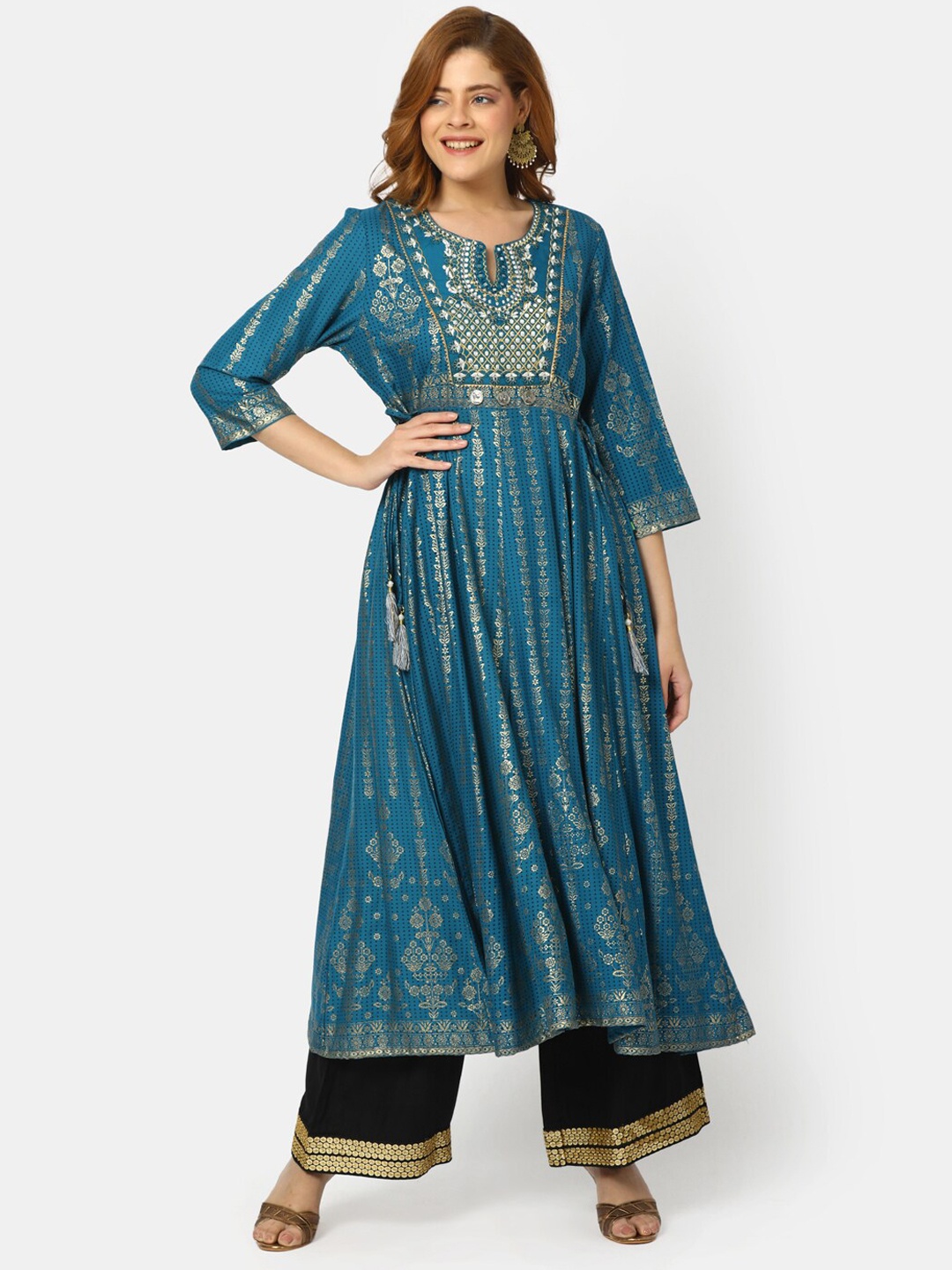 

V-Mart Women Teal & Teal Printed Kurta