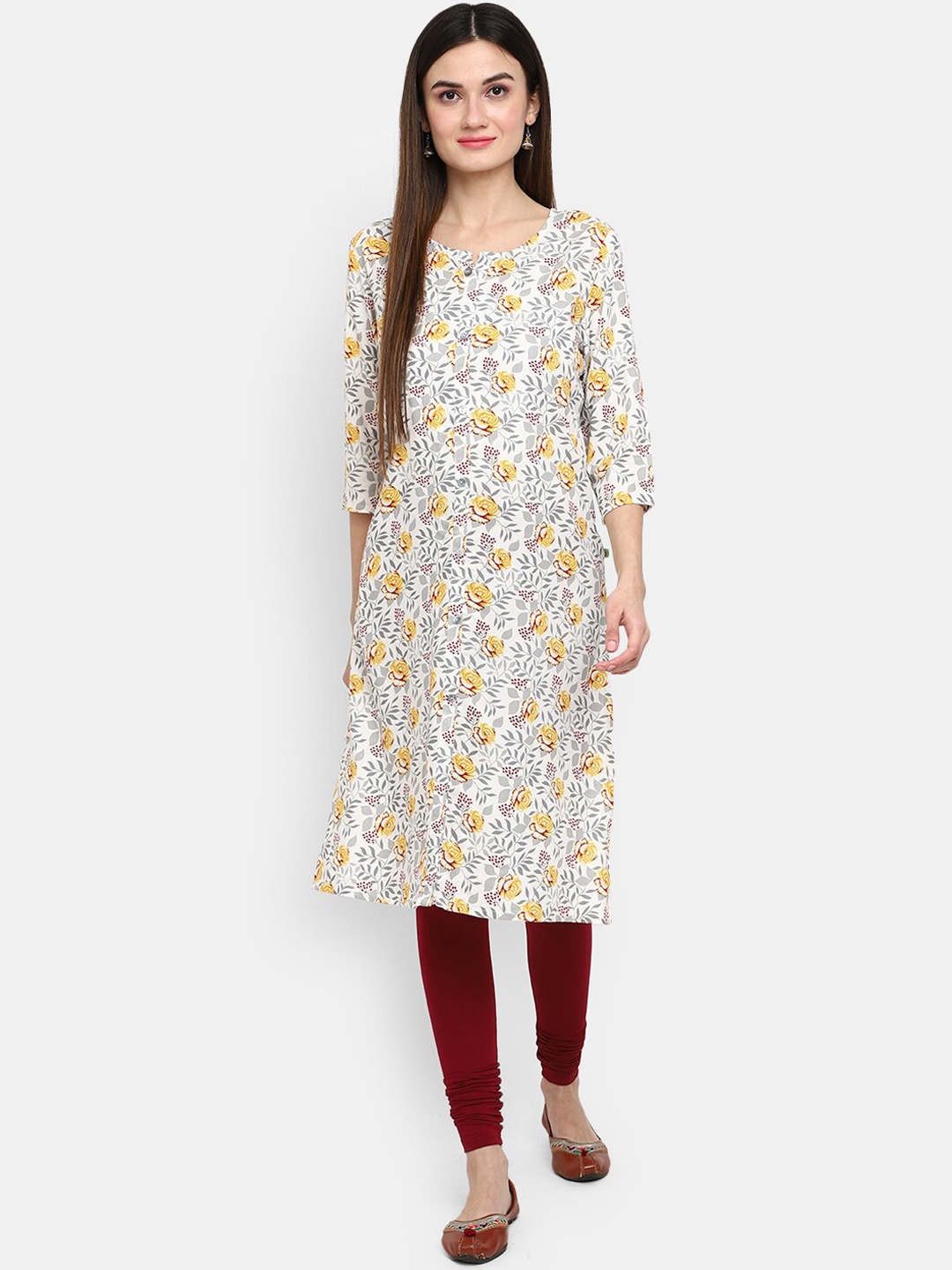 

V-Mart Women White & White Printed Kurta