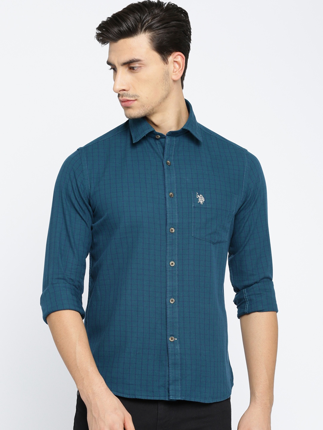 

U.S. Polo Assn. Men Green Tailored Fit Checked Casual Shirt