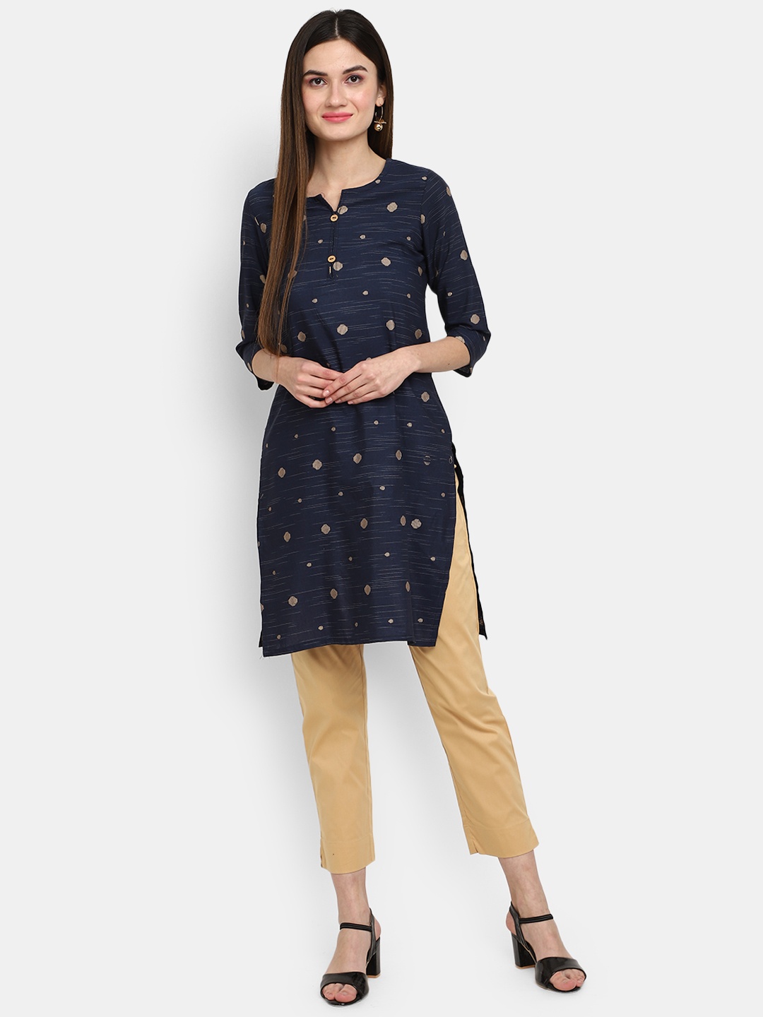 

V-Mart Ethnic Motifs Printed Pure Cotton Kurta, Blue