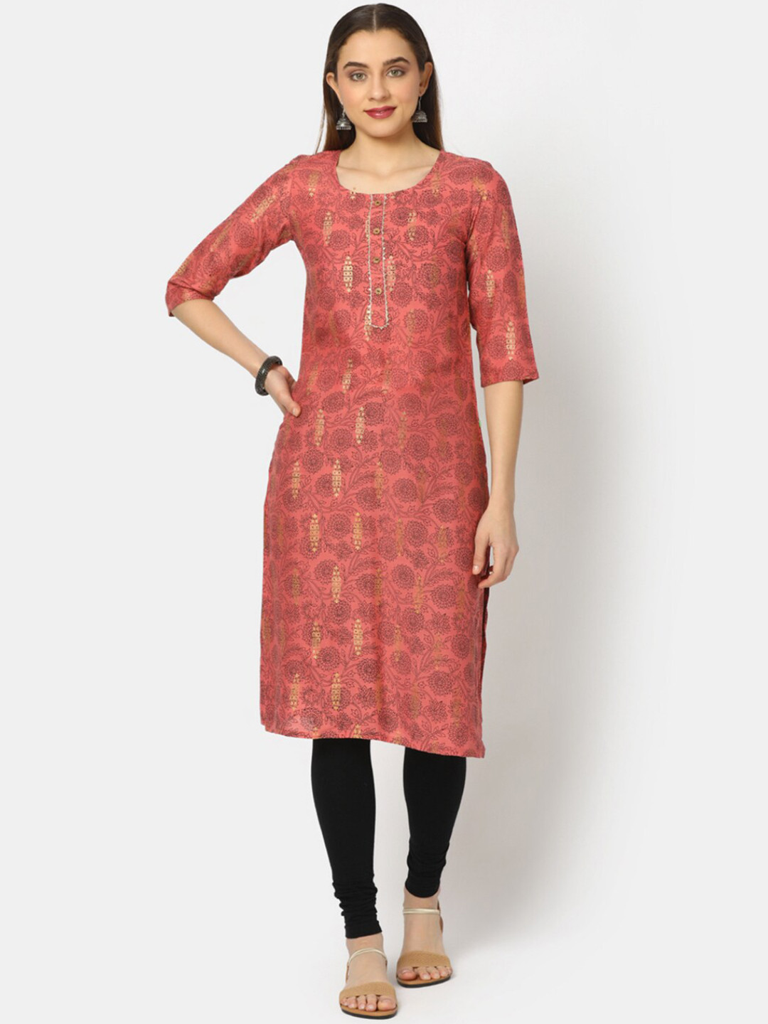 

V-Mart Women Pink Printed Thread Work Kurta