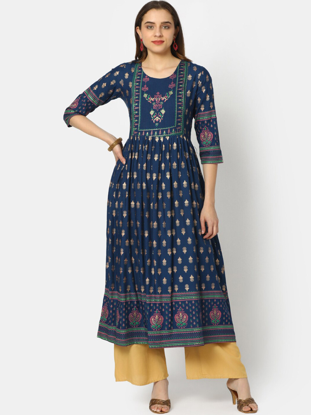 

V-Mart Women Teal Floral Printed Anarkali Kurta