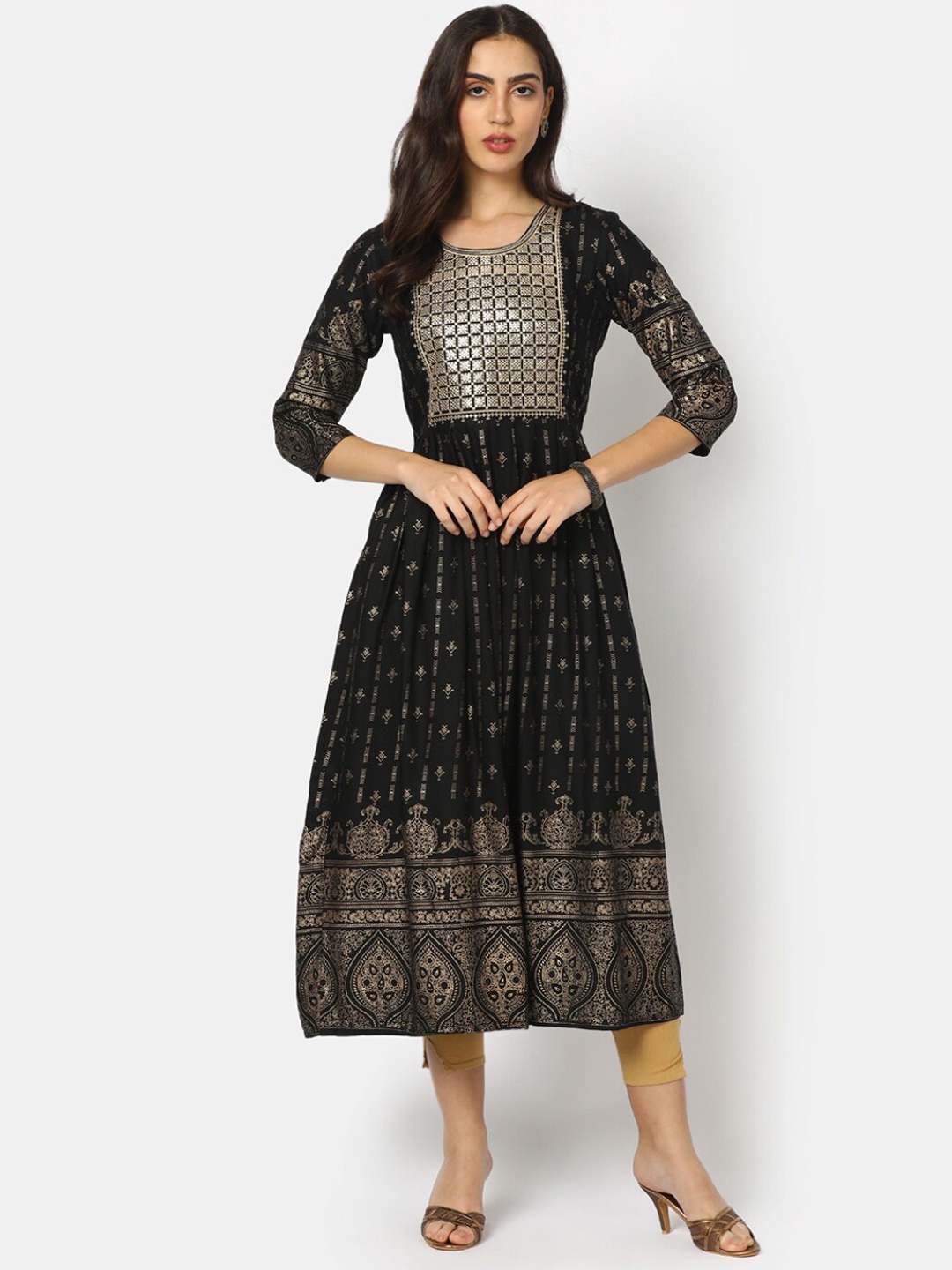 

V-Mart Women Black Printed Keyhole Neck Kurta