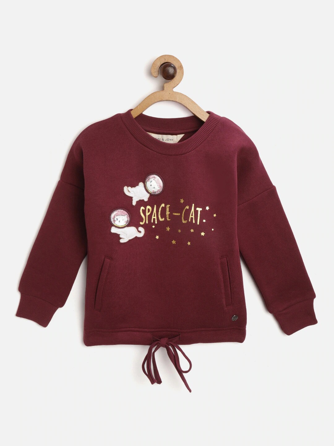 

Gini and Jony Girls Round Neck Graphic Printed Fleece Sweatshirt, Maroon