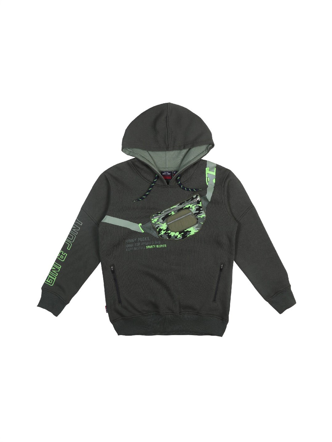 

Gini and Jony Boys Printed Hooded Cotton Sweatshirt, Olive