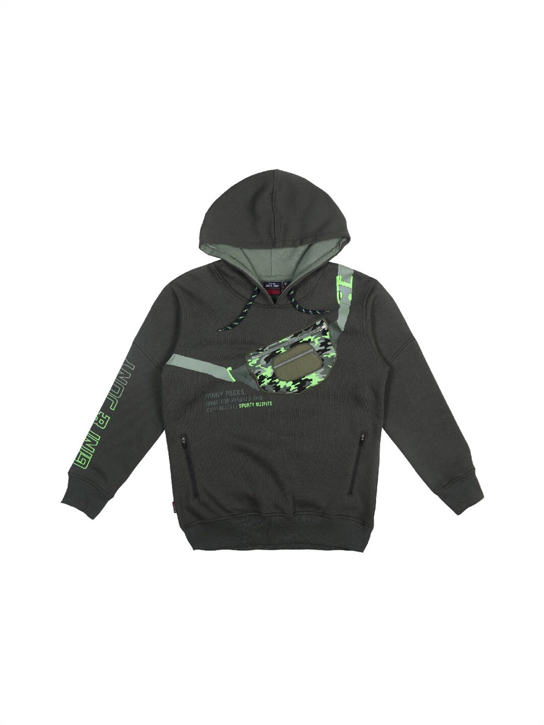 

Gini and Jony Boys Printed Hooded Cotton Sweatshirt, Olive