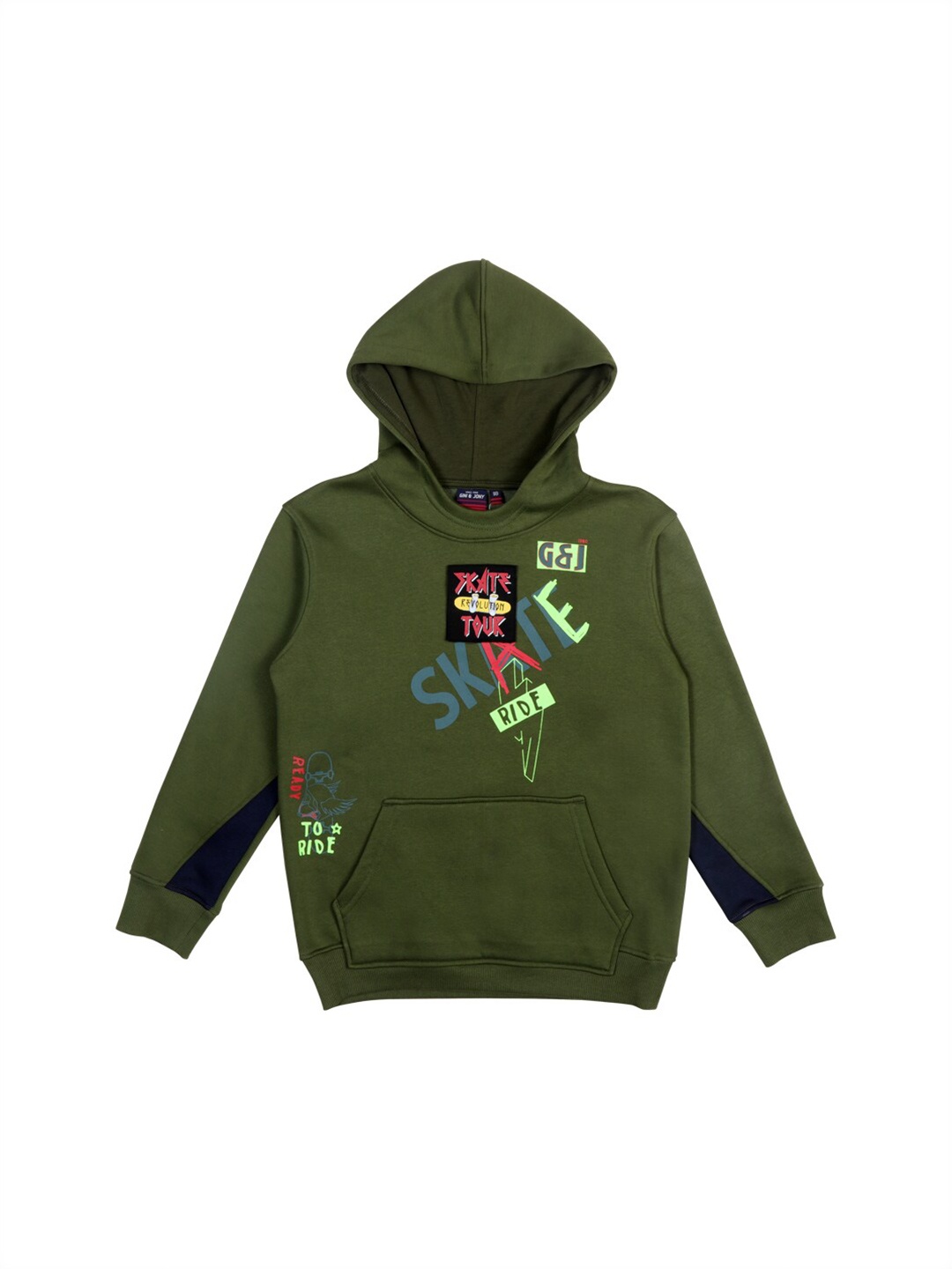 

Gini and Jony Boys Hooded Printed Cotton Sweatshirt, Olive