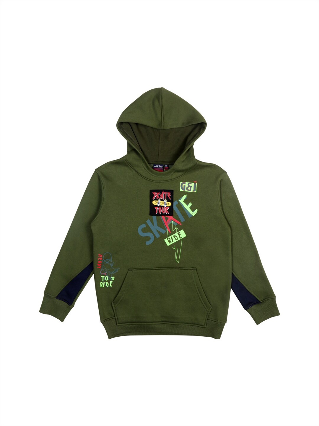 

Gini and Jony Boys Hooded Printed Cotton Sweatshirt, Olive