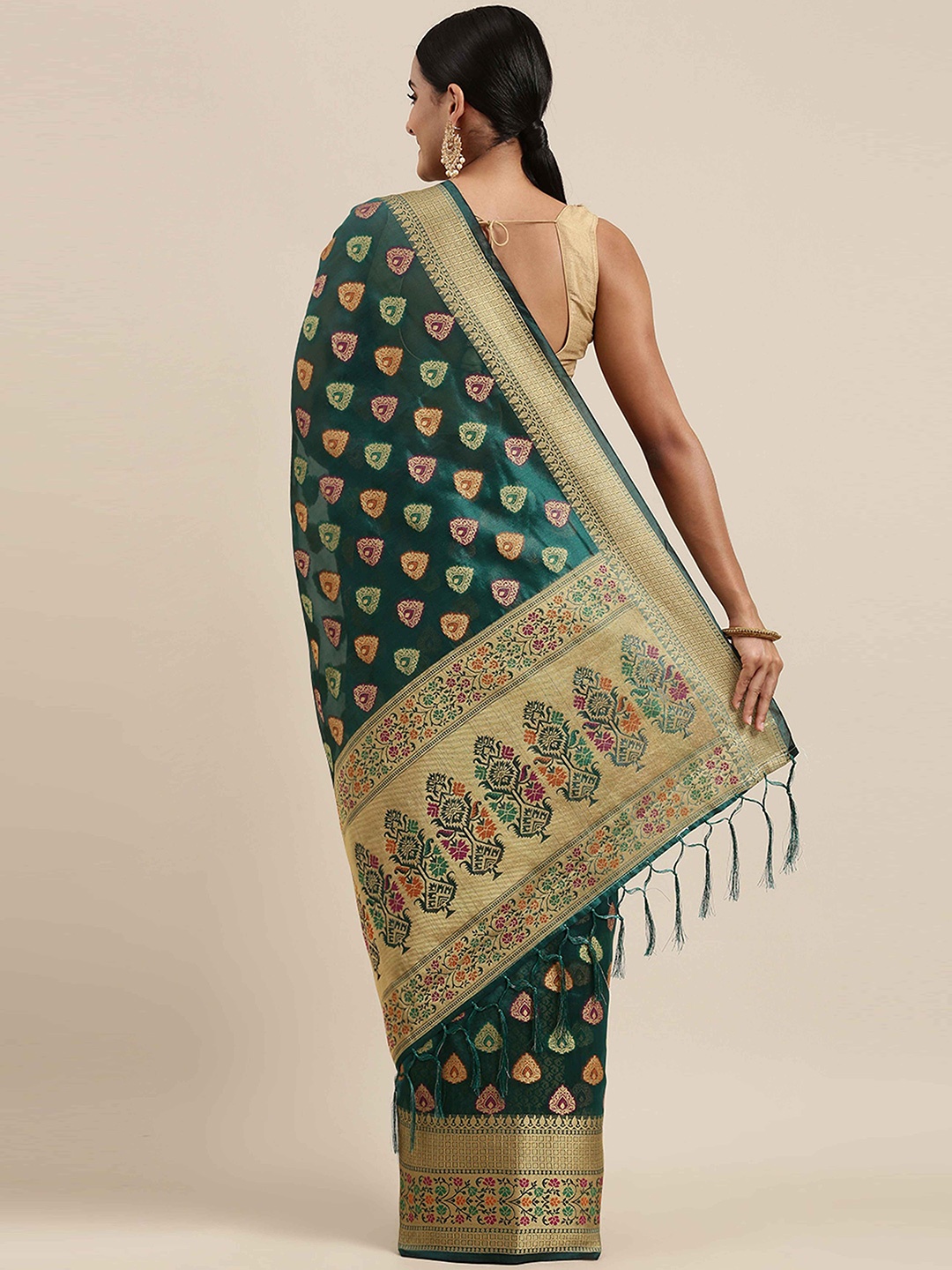 

Sangria Woven Design Organza Saree, Sea green