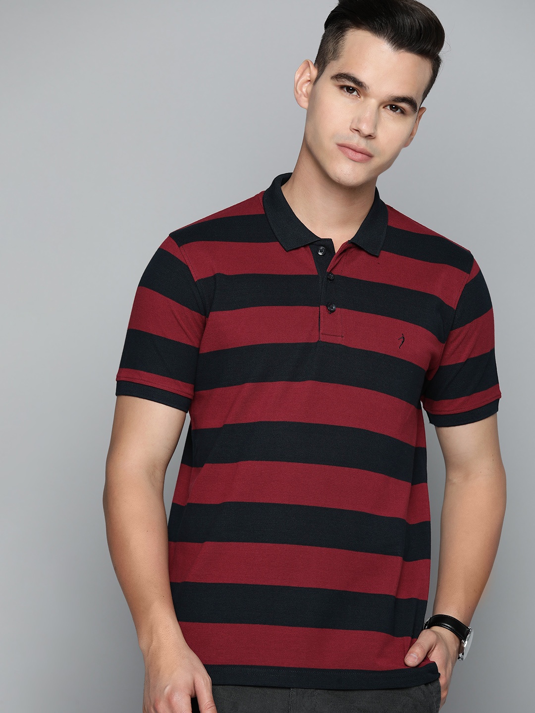 

Indian Terrain Striped Polo Collar T-shirt, Maroon