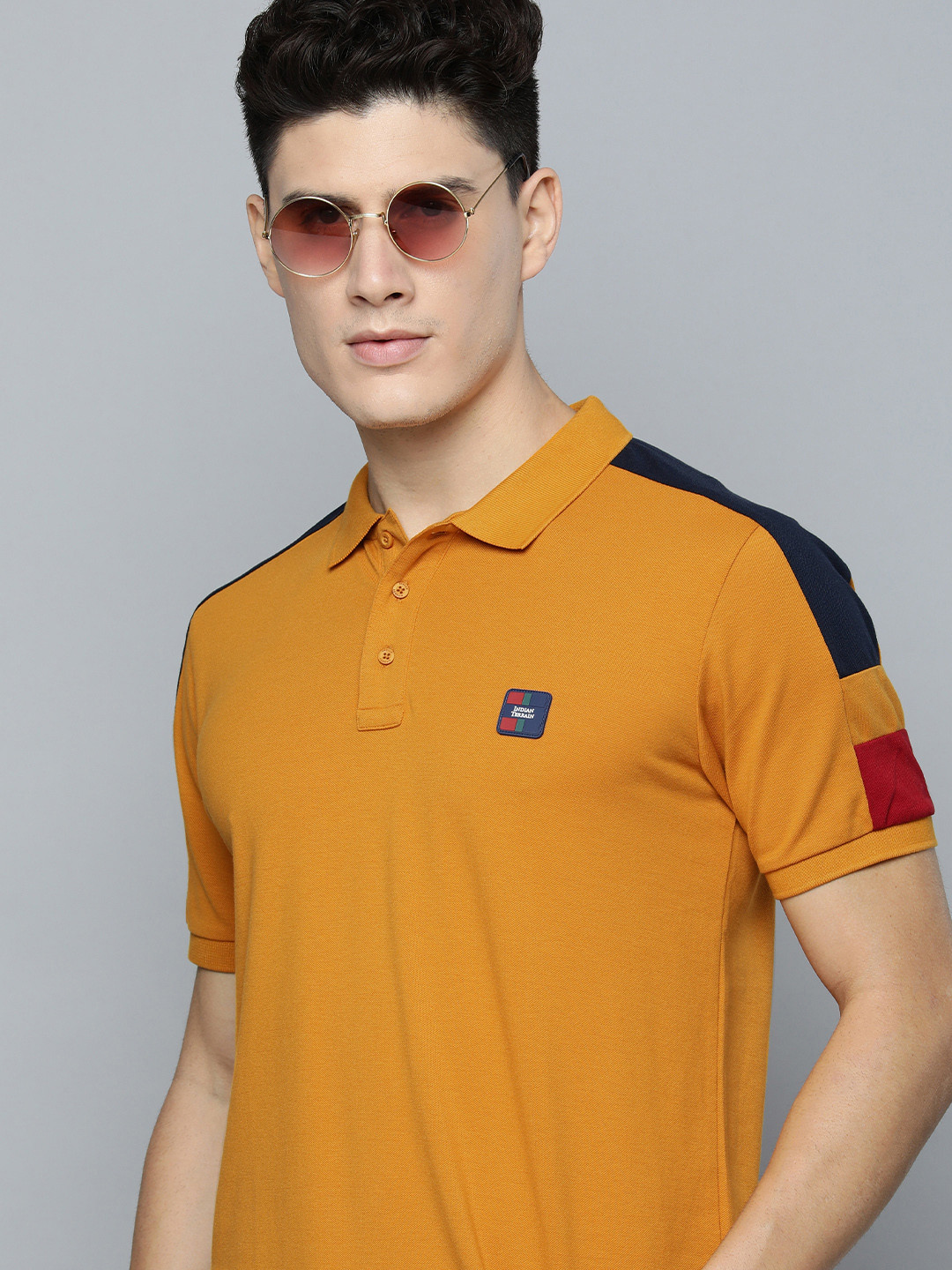

Indian Terrain Men Yellow Polo Collar Pure Cotton Slim Fit T-shirt