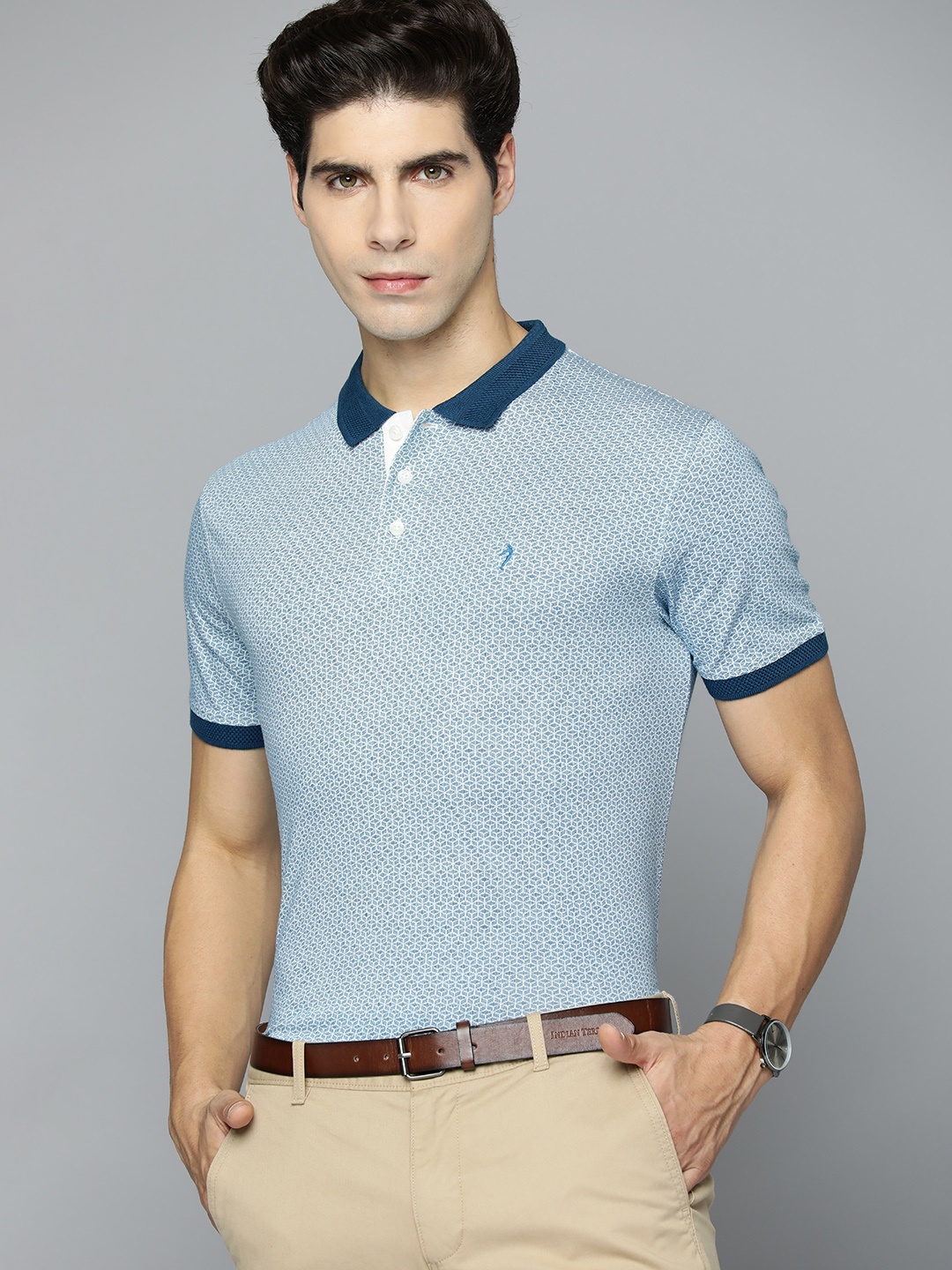 

Indian Terrain Micro Printed Pure Cotton Slim Fit T-shirt, Blue