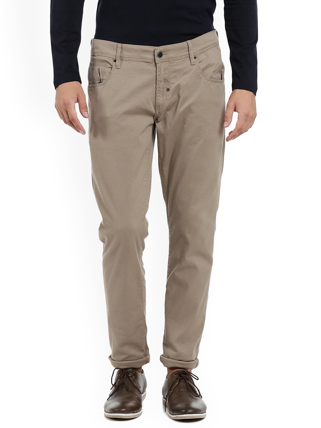 

Antony Morato Men Beige Smart Slim Fit Solid Regular Trousers