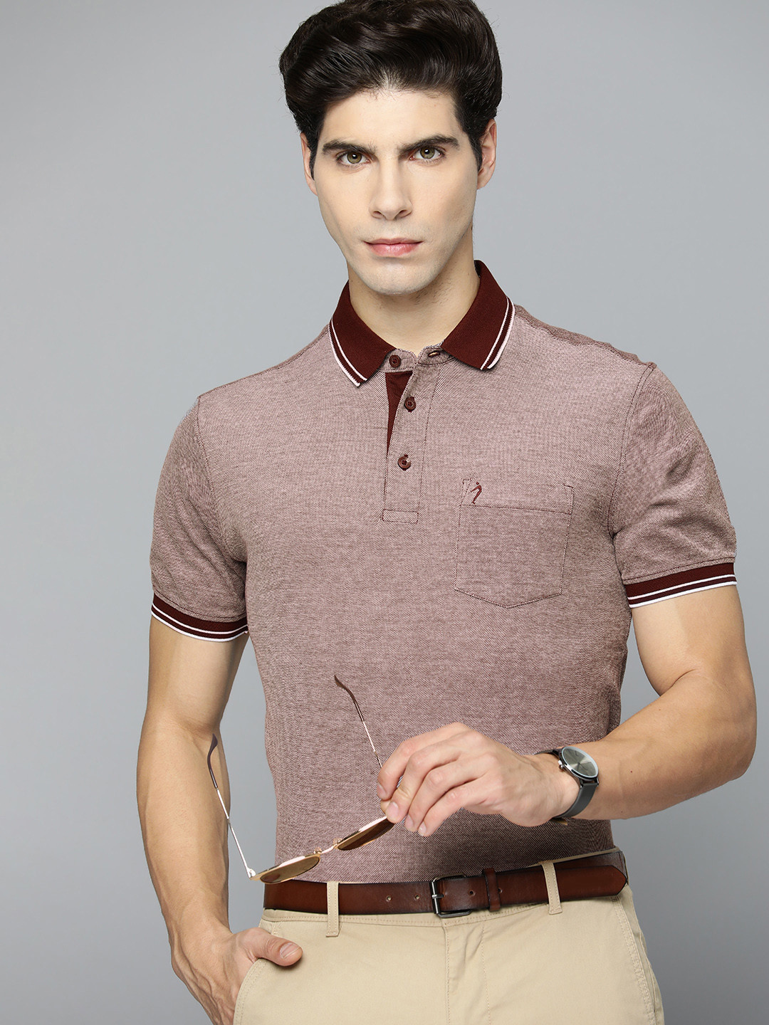 

Indian Terrain Polo Collar Pure Cotton Slim Fit T-shirt, Maroon