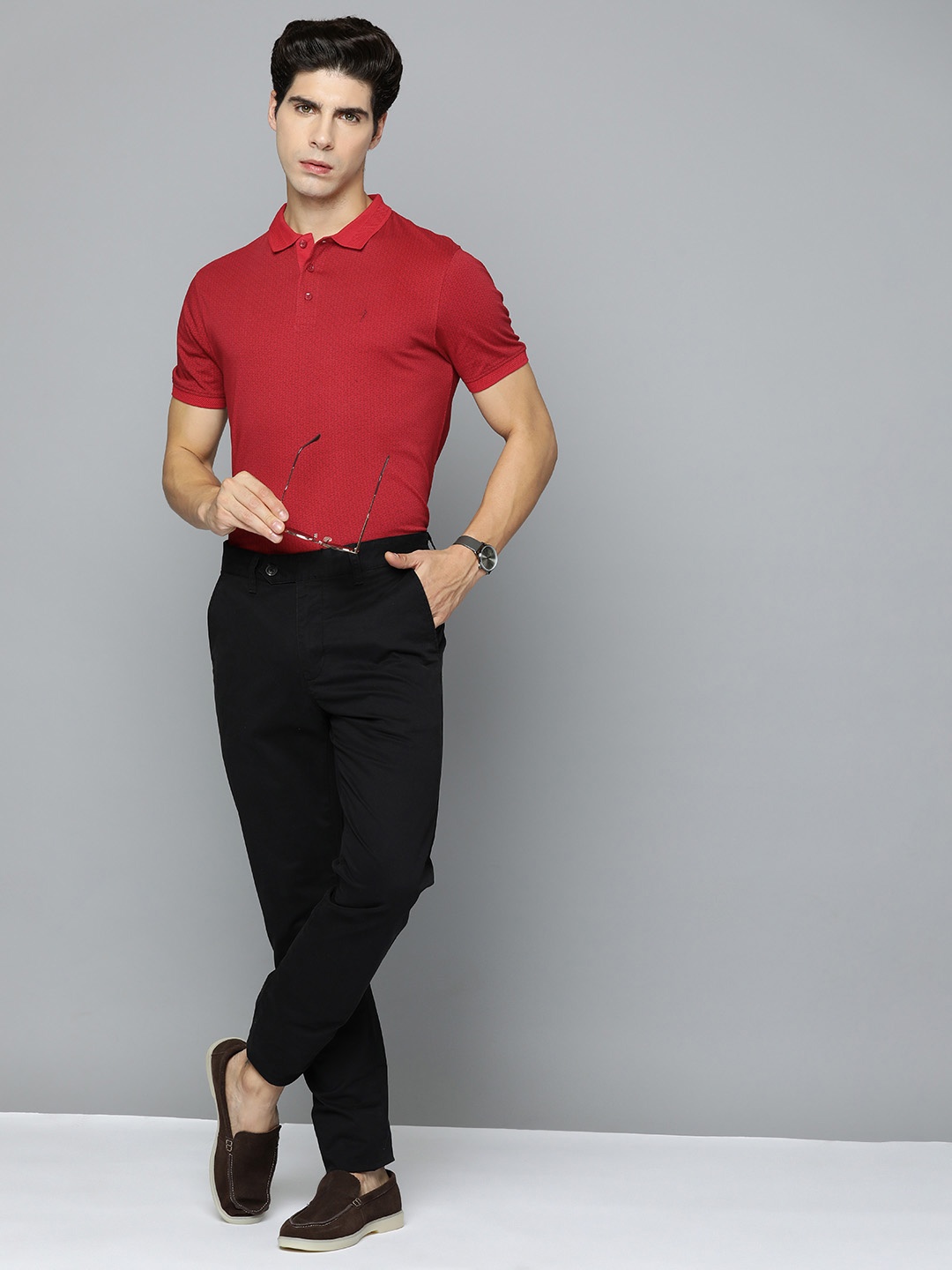 

Indian Terrain Polo Collar Pure Cotton Slim Fit T-shirt, Red