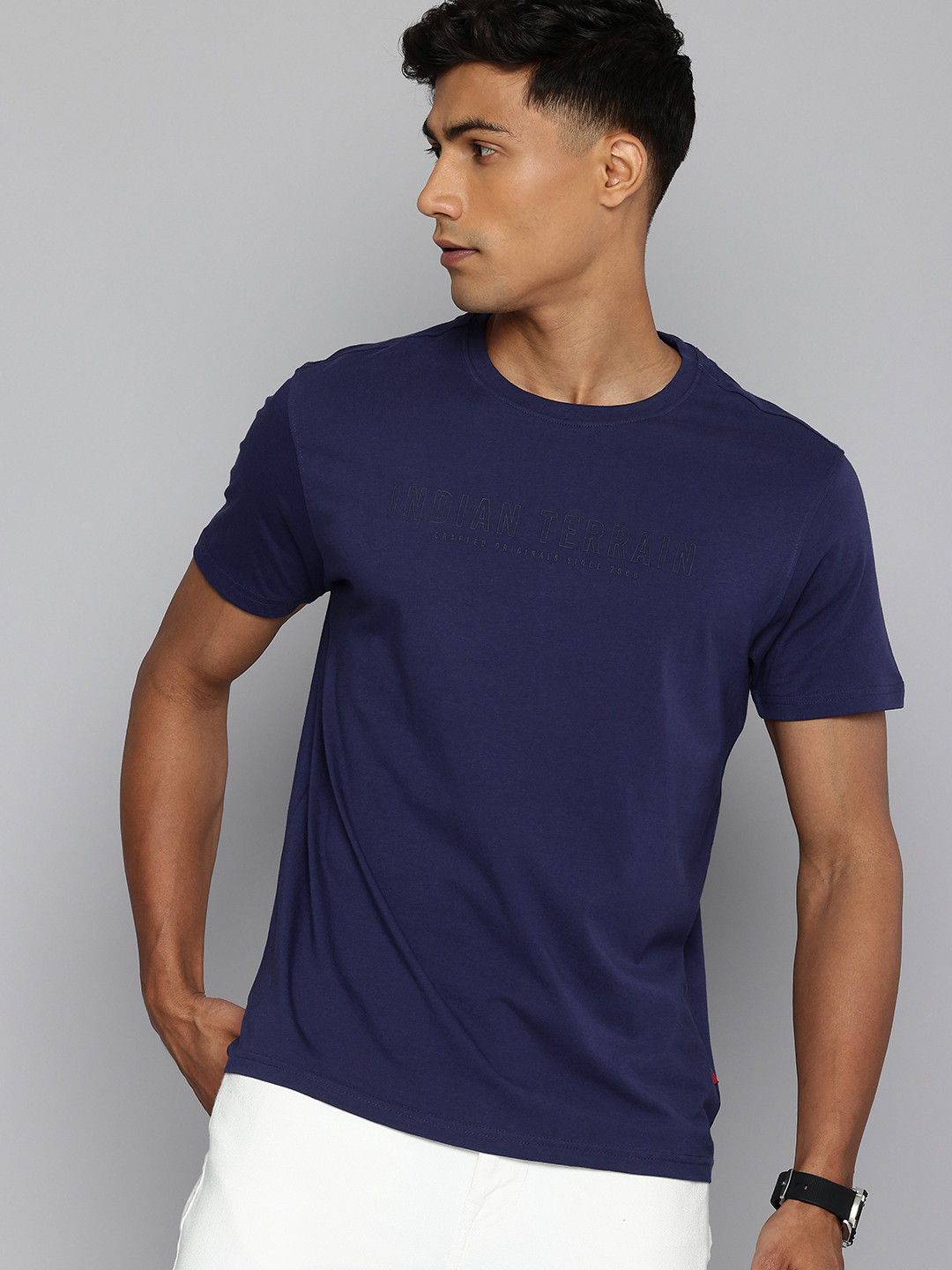 

Indian Terrain Pure Cotton Slim Fit T-shirt, Navy blue