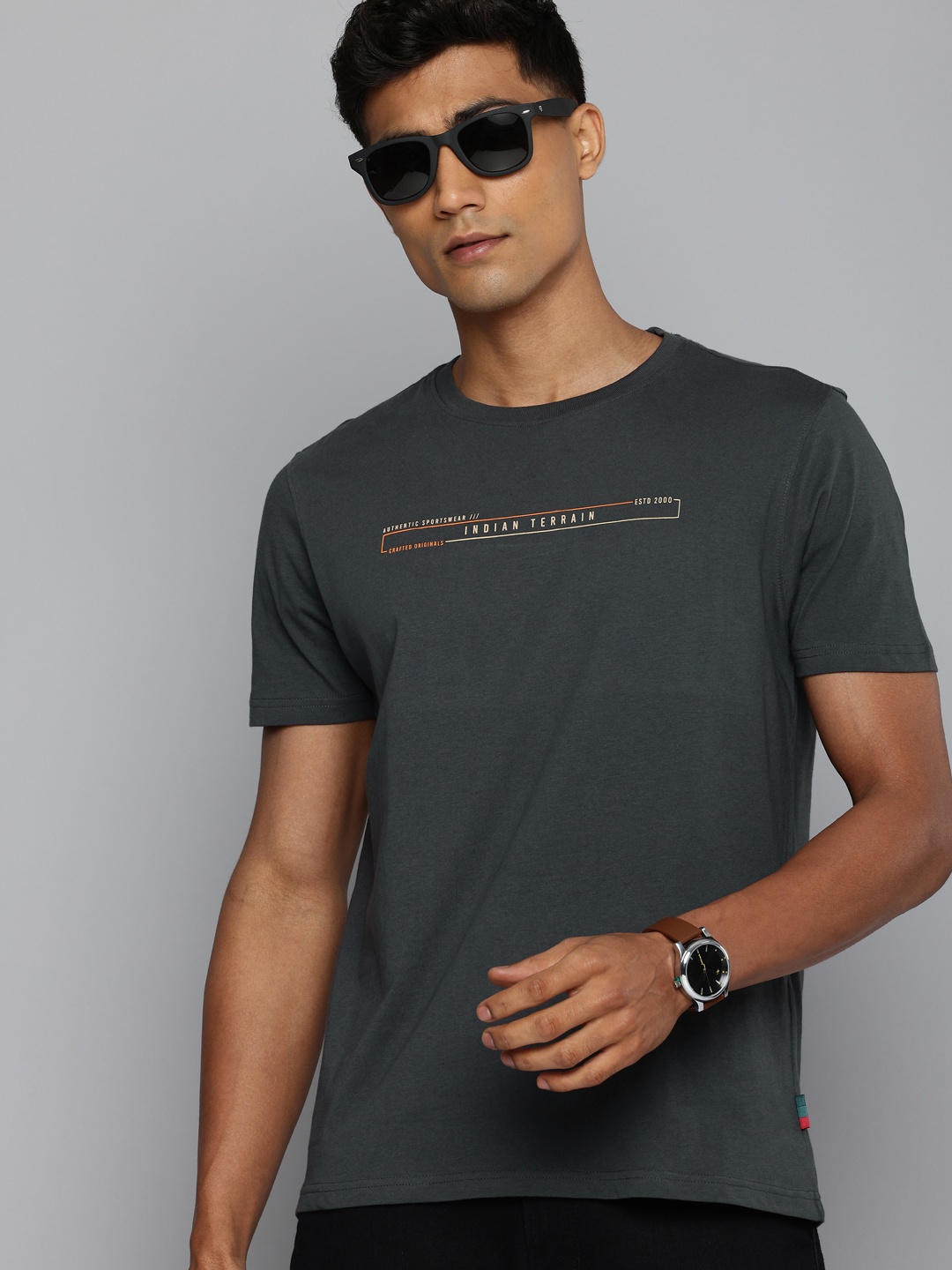 

Indian Terrain Pure Cotton Slim Fit T-shirt, Charcoal