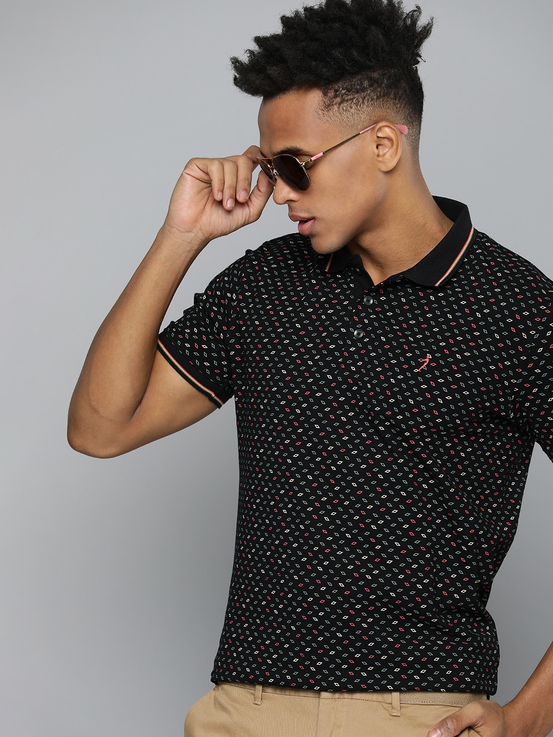 

Indian Terrain Printed Slim Fit Polo T-shirt, Black