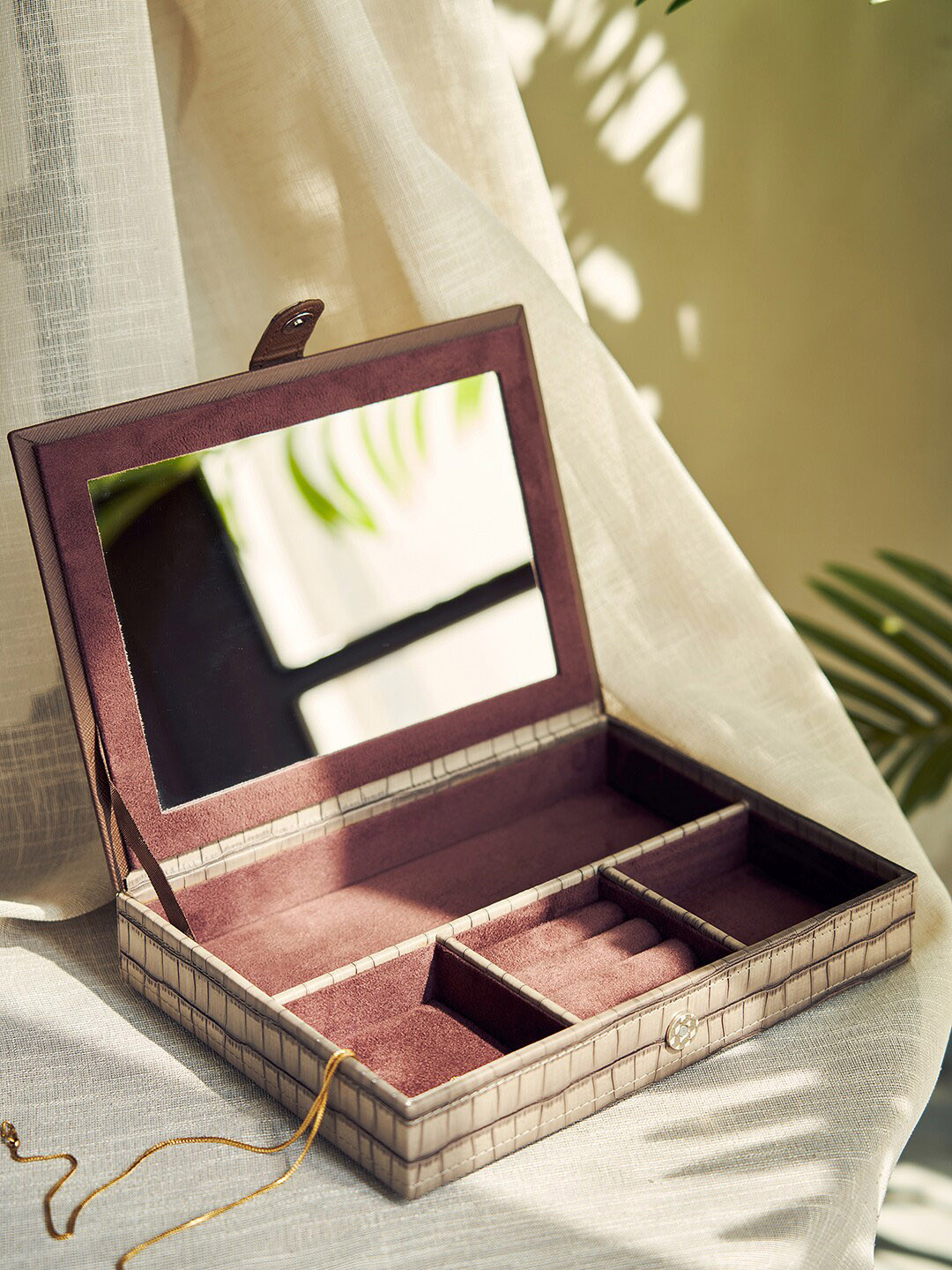

Pure Home and Living Brown Croc Patterned Jewellery Box With Mirror
